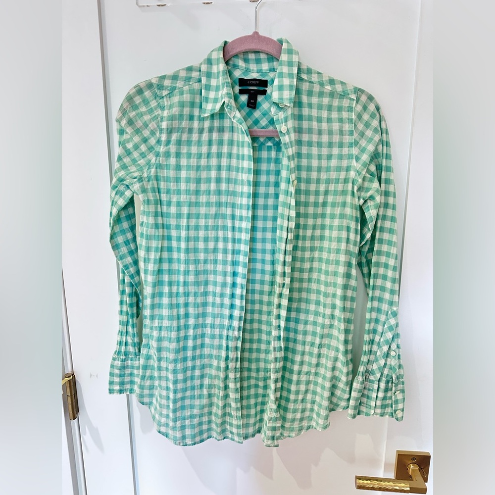 J Crew Green Gingham Button-Up Shirt